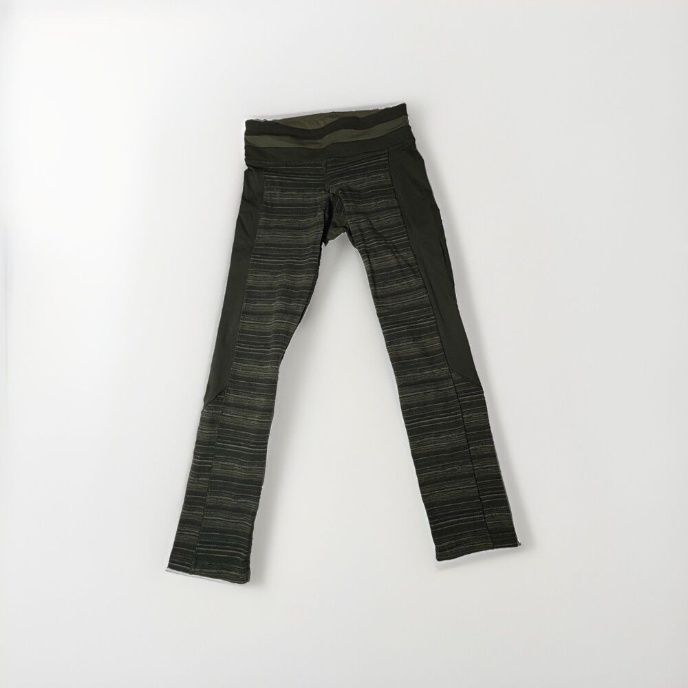 Lululemon Give Me Qi Crop Leggings Size 2 Cyber Stripe Gator Fatigue Green
